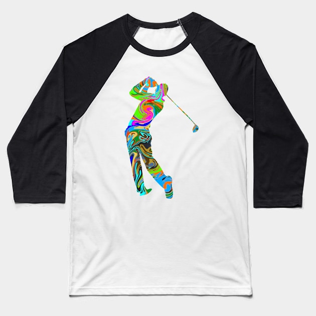 Psychedelic Golfer Baseball T-Shirt by missdebi27